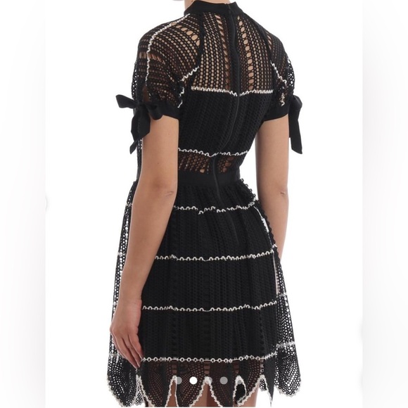 NWT Self Portrait Crochet Scallop mini Dress black Short Sleeve size 10